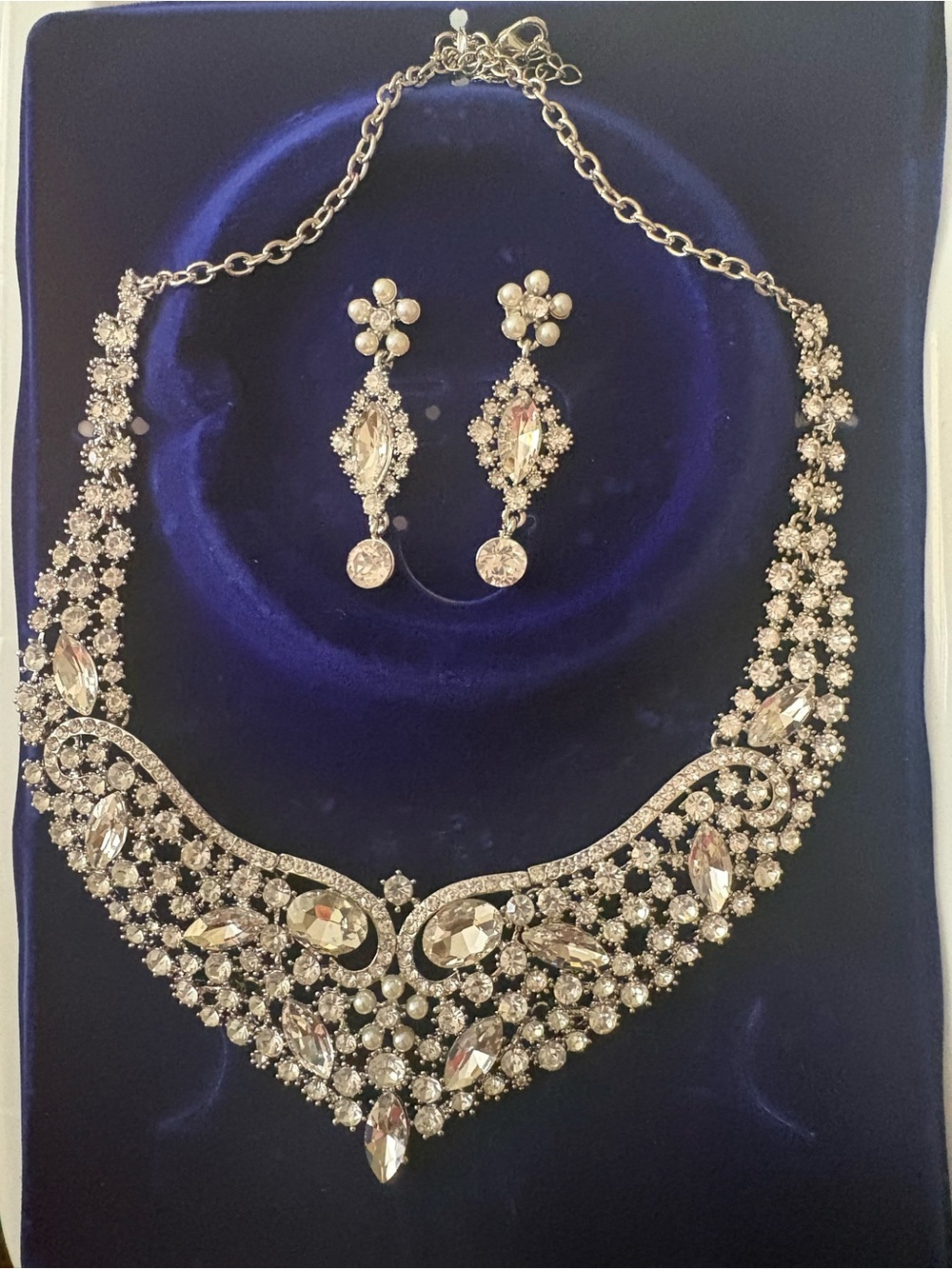 Crystal Pavé Bridal Necklace and Drop Earrings - Silver